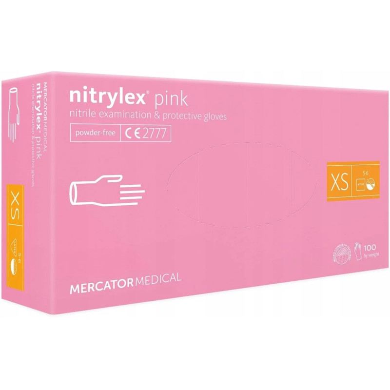 MERCATOR - Rękawiczki nitrylowe różowe XS - 1