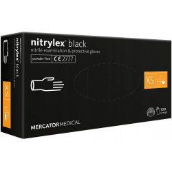 MERCATOR - NITRYLEX BLACK RĘKAWICZKI NITRYLOWE BEZPUDROWE CZARNE - ROZM. XS 100SZT - 1