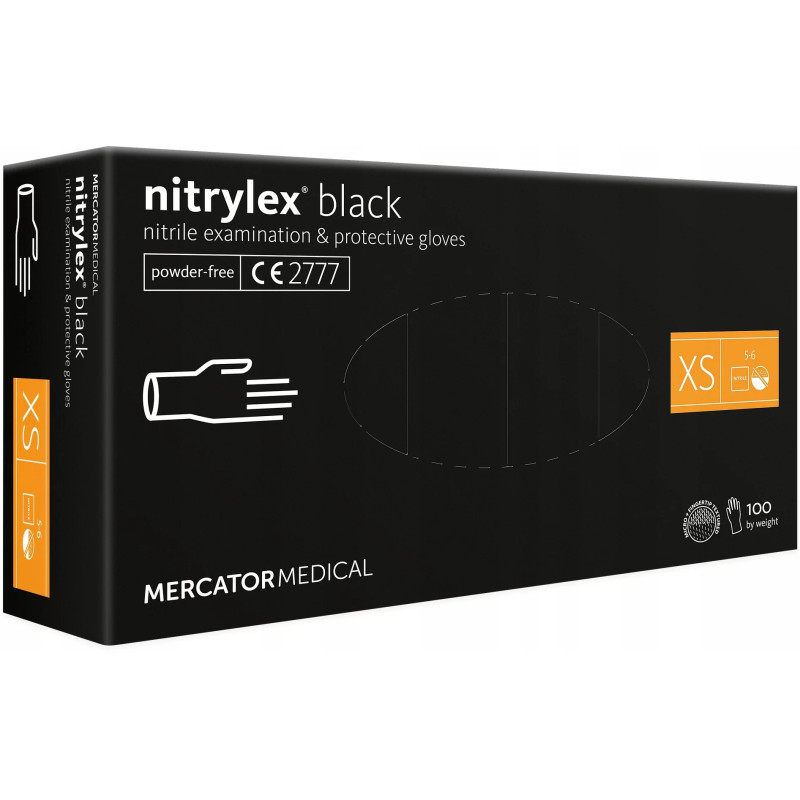 MERCATOR - NITRYLEX BLACK RĘKAWICZKI NITRYLOWE BEZPUDROWE CZARNE - ROZM. XS 100SZT - 1