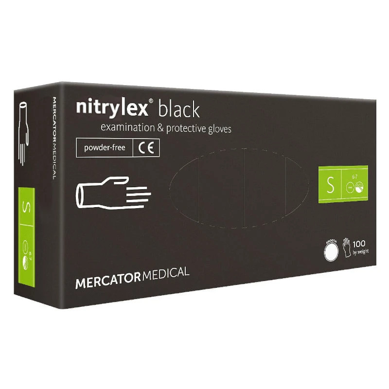 MERCATOR - NITRYLEX BLACK RĘKAWICZKI NITRYLOWE BEZPUDROWE CZARNE - ROZM. S 100SZT - 1