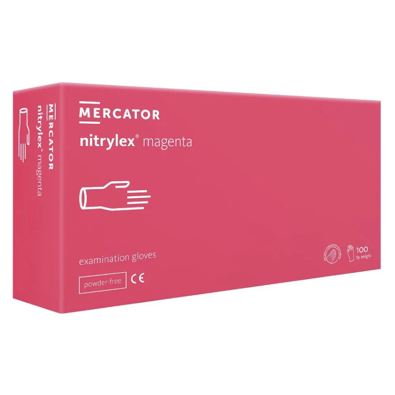 MERCATOR - RĘKAWICZKI NITRYLOWE BEZPUDROWE NITRYLEX MAGENTA (S) 100SZT - 1