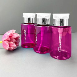 Dozownik z Pompką Clavier, na płyny, cleaner, aceton -różowo – srebrny/ transparentny, 180 ml, 1 szt. - 1