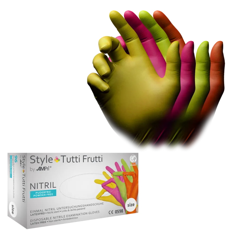 AMPri Style Tutti Frutti - Rękawice  nitrylowe, kolorowe, rozm. M, 96 sztuk - 1