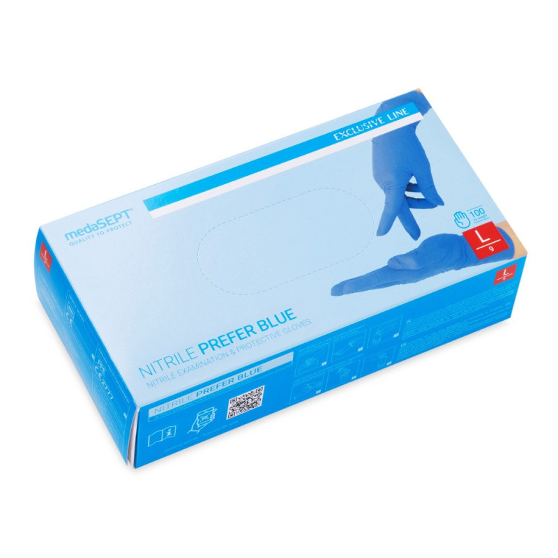 MedaSept - NITRILE PREFER BLUE - Rękawiczki diagnostyczne, nitrylowe bezpudrowe niebieskie, rozm. L - 1 MedaSept - NITRILE PREFER BLUE - Rękawiczki diagnostyczne, nitrylowe bezpudrowe niebieskie, rozm. L - 1