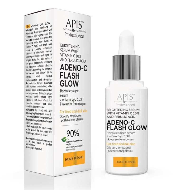 Apis - ADENO-C FLASH GLOW - Rozświetlające  serum do twarzy z witaminą C i kwasem ferulowym, 30ml - 1
