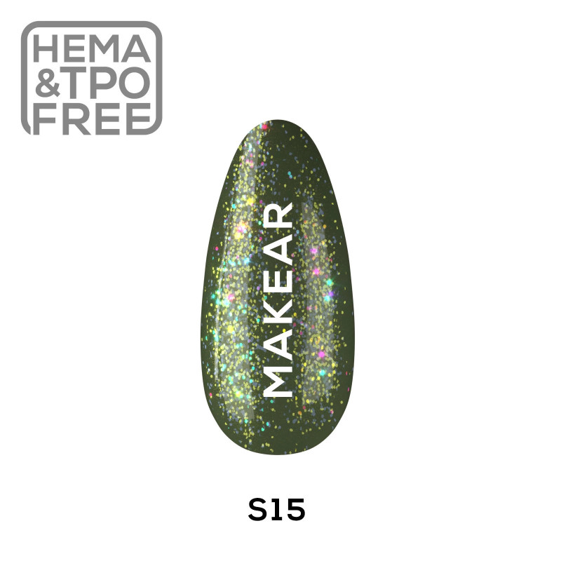 Makear - S15 Glitterin Lakier hybrydowy, 8ml - 1 Makear - S15 Glitterin Lakier hybrydowy, 8ml - 1